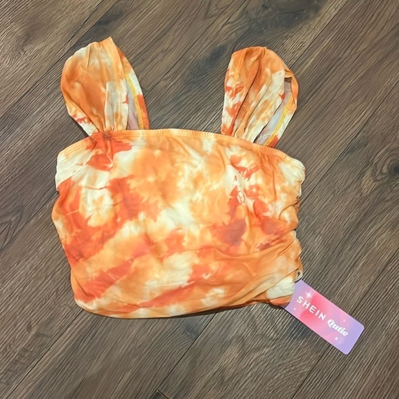 NWT size large cropped orange colorful tank top with cinching on the sides - Picture 1 of 3